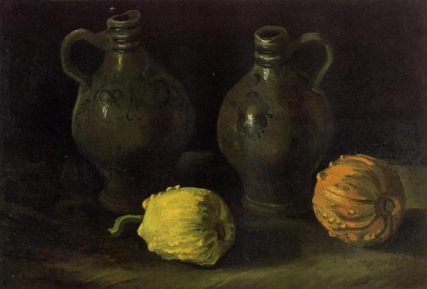 Still Life With Two Jars And Two Pumpkins by Vincent Van Gogh