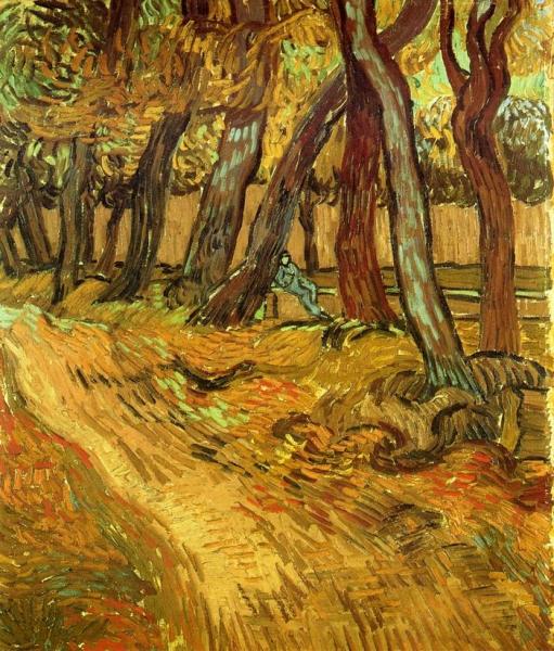 The Garden Of Saint-paul Hospital With Figure by Vincent Van Gogh