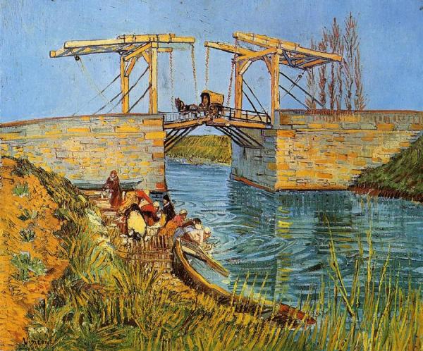 The Langlois Bridge At Arles With Women Washing by Vincent Van Gogh