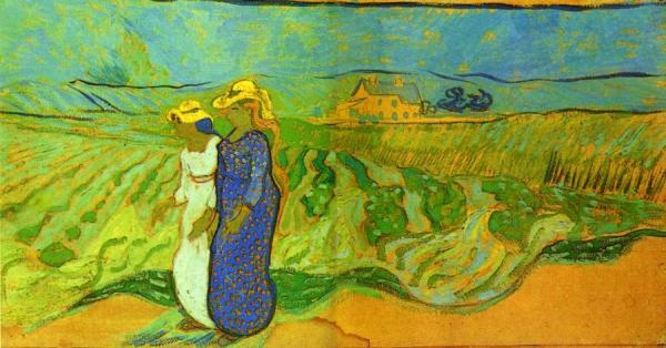 Two Women Crossing The Fields by Vincent Van Gogh