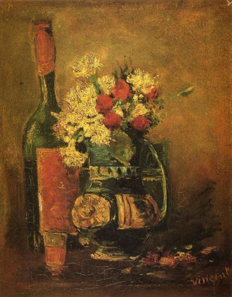 Vase With Carnations And Bottle by Vincent Van Gogh Oil Painting Reproductions