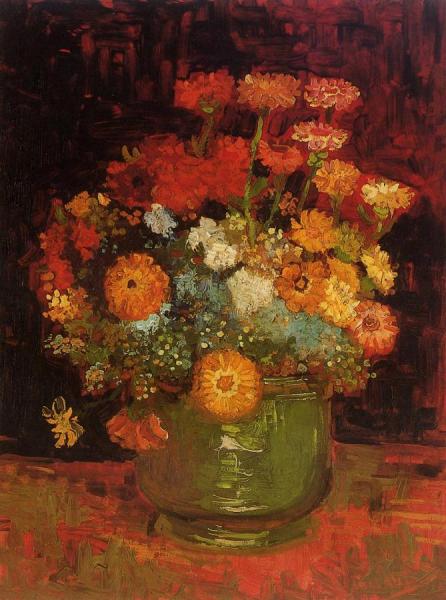 Vase With Zinnias by Vincent Van Gogh