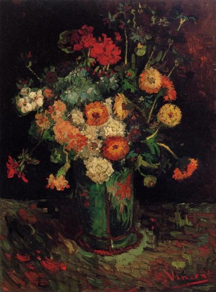 Vase With Zinnias And Geraniums by Vincent Van Gogh