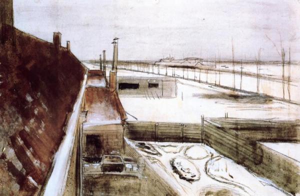 View From The Window Of Vincent's Studio In Winter by Vincent Van Gogh