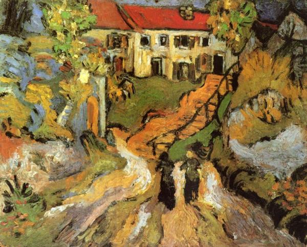 Village Street And Steps In Auvers With Two Figures by Vincent Van Gogh