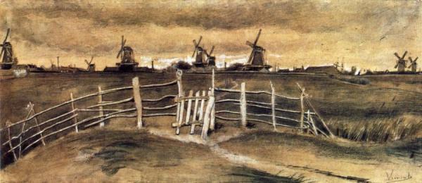 Windmils At Dordrecht by Vincent Van Gogh Oil Painting Reproductions