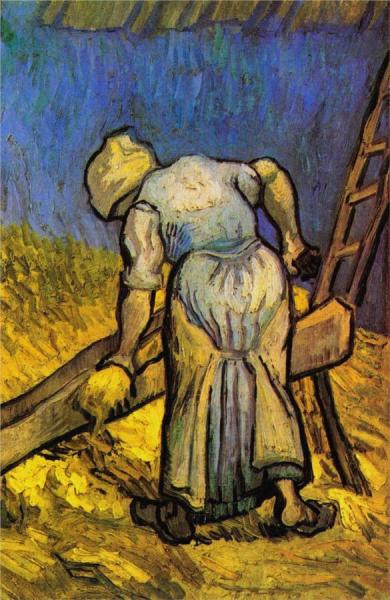 Woman Cutting Straw (after Millet) by Vincent Van Gogh