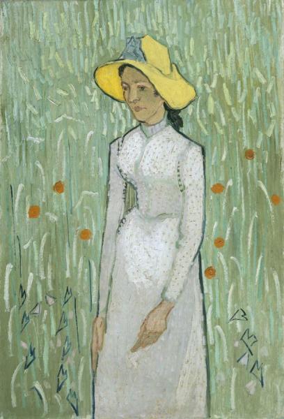 Young Girl Standing Against A Background Of Wheat by Vincent Van Gogh
