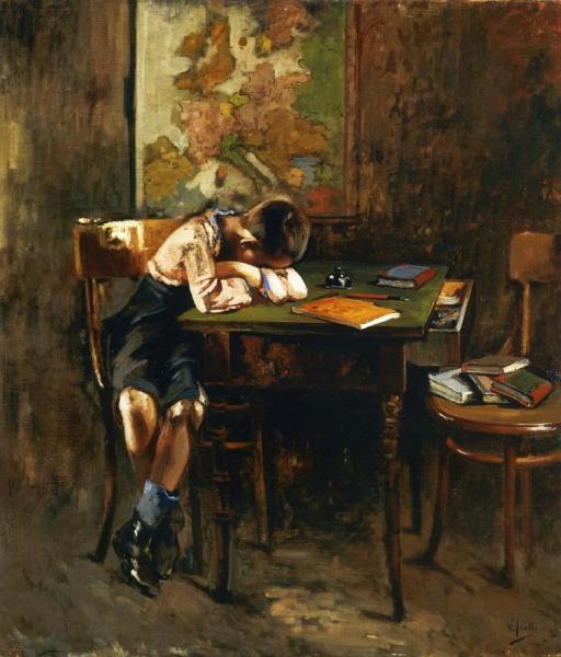 A Schoolboy's Nap by Vincenzo Irolli Oil Painting Reproductions