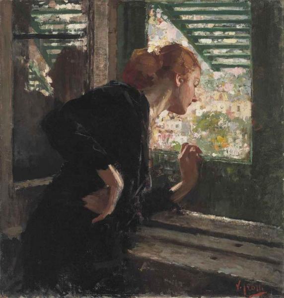 Lady At A Window by Vincenzo Irolli Oil Painting Reproductions