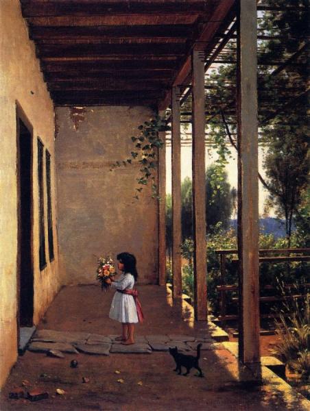 Padre's Porch, San Gabriel Mission by Virgil Macey Williams Oil Painting Reproductions