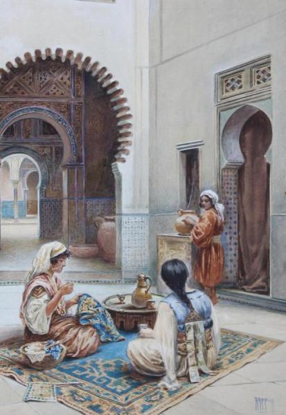 Courtyard Of A Moorish House by Vittorio Rappini Oil Painting Reproductions
