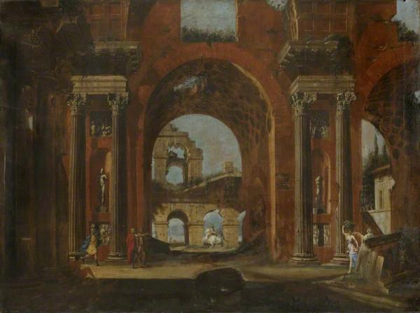 Classical Ruins, Horseman And Figures by Viviano Codazzi