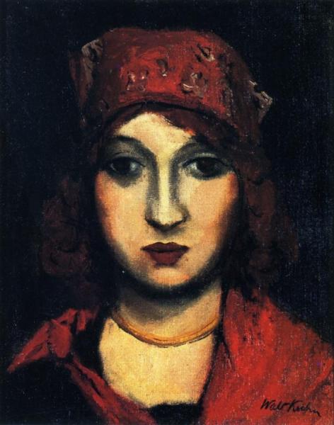 Portrait Of A Woman With A Red Kerchief by Walt Kuhn