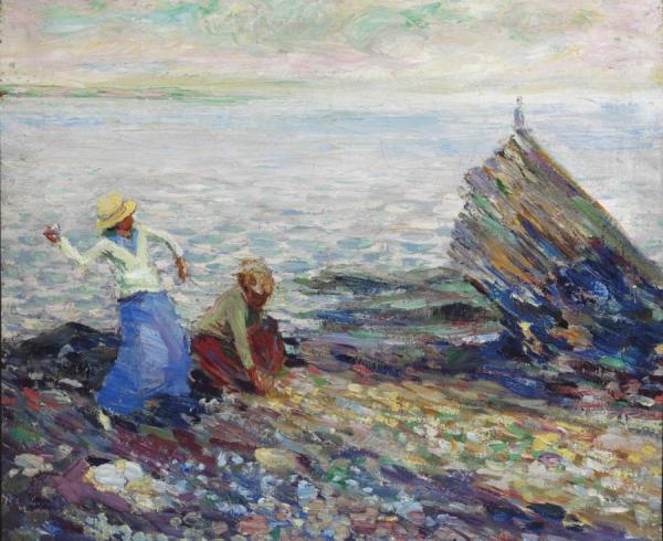 Two Women Throwing Rocks By Seashore by Walt Kuhn Oil Painting Reproductions