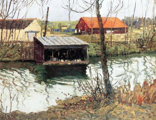 Walter Elmer Schofield Boathouse On A Canal, Pennsylvania