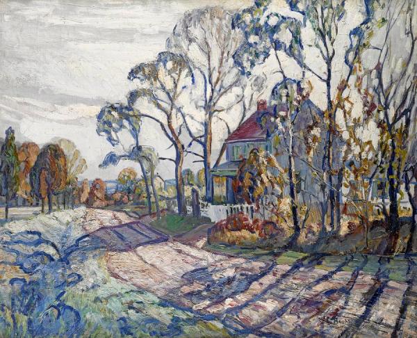 House,road And Trees by Walter Emerson Baum