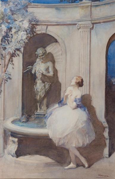 Ballerina By A Fountain by Walter Ernest Webster