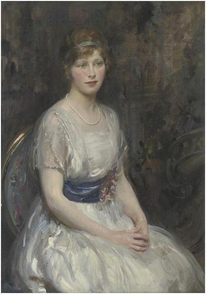 Portrait Of A Young Lady In A White Dress With Blue Sash by Walter Ernest Webster Oil Painting Reproductions