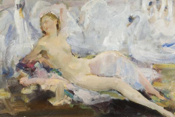 Walter Ernest Webster Reclining Female Nude And Swans