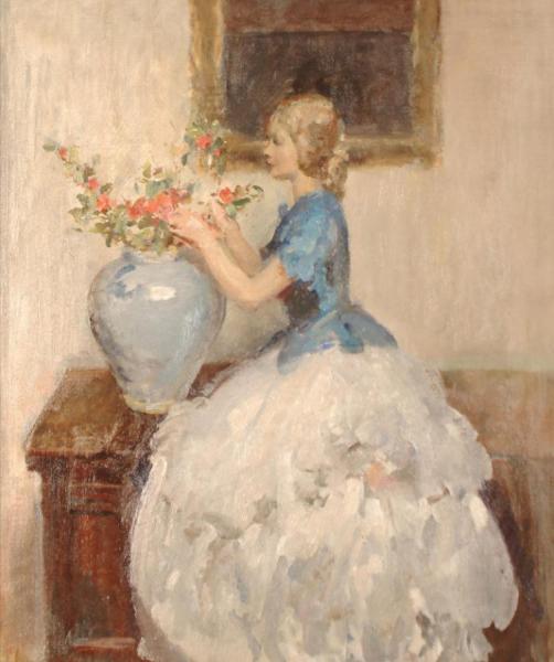 Woman Tending To Flowers In A Vase by Walter Ernest Webster