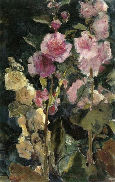 Study Of Hollyhocks by Walter Gay