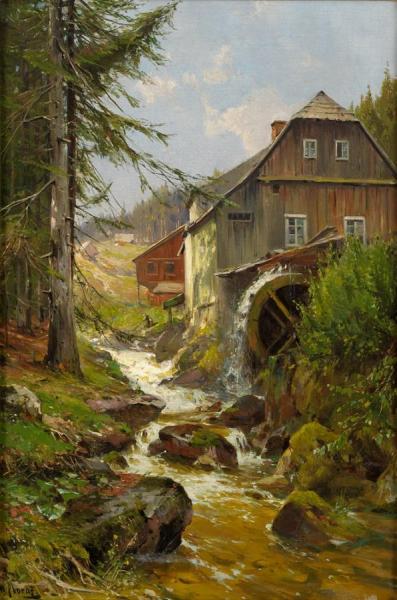 Walter Moras Watermill On The Mountain Stream
