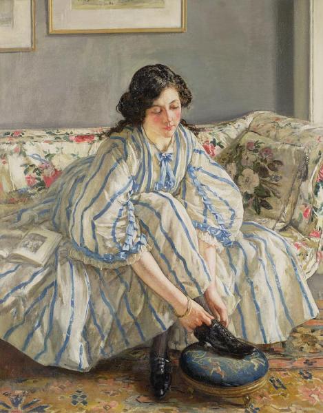 Tying Her Shoe by Walter Russell Oil Painting Reproductions