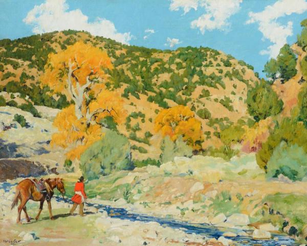 Water, Crossing The Creek by Walter Ufer