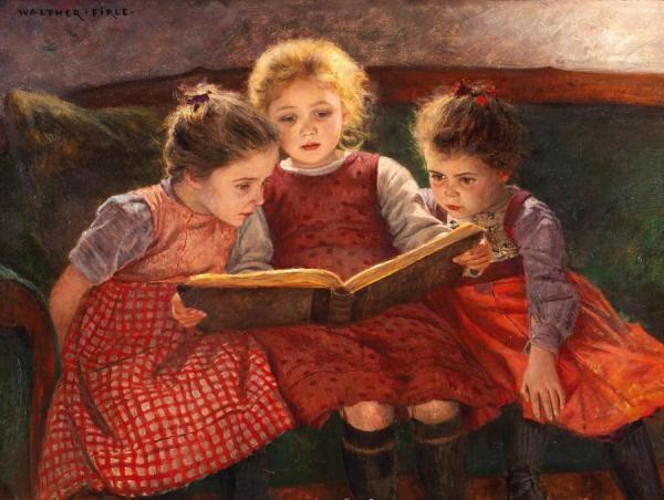 Three Reading Girls by Walther Firle Oil Painting Reproductions