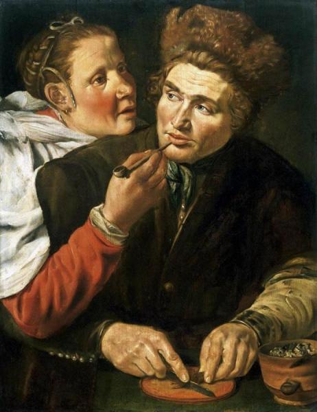 A Man Cutting Tobacco by Werner Jacobsz. Van Den Valckert