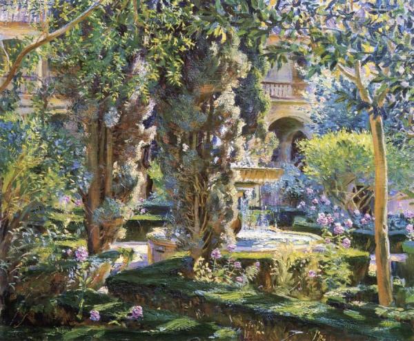 Wilfred Gabriel De Glehn A Garden Courtyard In Granada, Spain