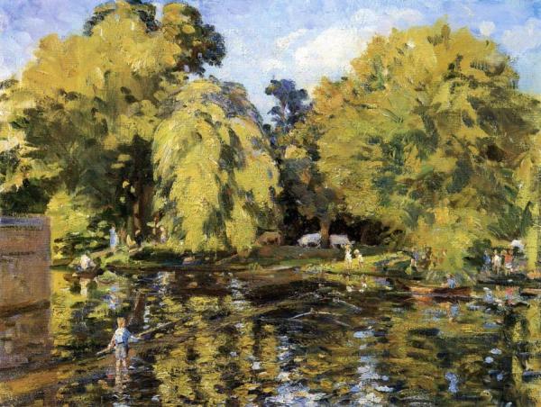 Wilfred Gabriel De Glehn Children Playing In The Water At Wilton, England