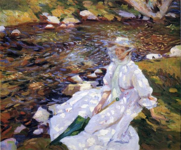 Jane Emmet De Glehn By A Stream, Val D'aosta by Wilfred Gabriel De Glehn