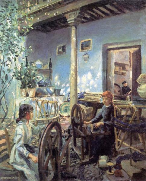 Spanish Girls Spinning by Wilfred Gabriel De Glehn
