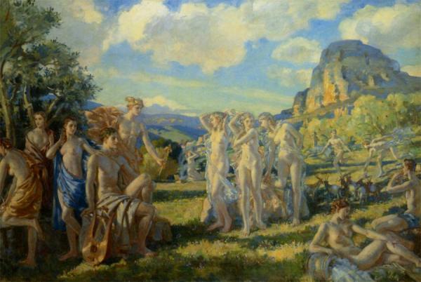 The Poet Accompanied By Some Of The Muses Finds Inspiration In Nature by Wilfred Gabriel De Glehn