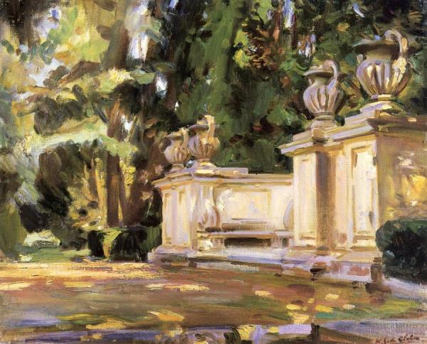 The Stone Seat At Wilton Park, England by Wilfred Gabriel De Glehn
