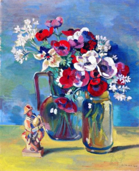 Still Life, Anemones And Statuette by Wilhelm Gimmi