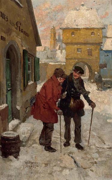 Travellers In A Snow Covered Town by Wilhelm Roegge