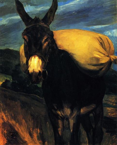 Donkey With Sack Of Flower by Wilhelm Trübner