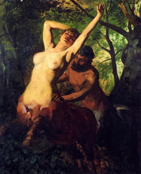 Pair Of Centaurs In The Woods by Wilhelm Trübner