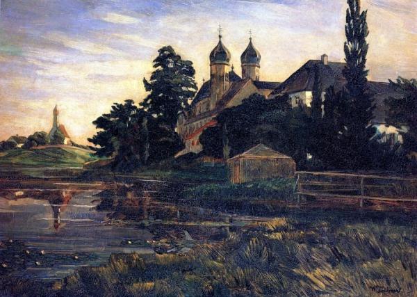 Seeon Monastery With Boat House by Wilhelm Trübner
