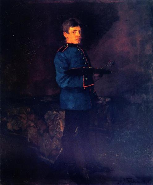 Self-portrait As A Dragoon With Pallet by Wilhelm Trübner