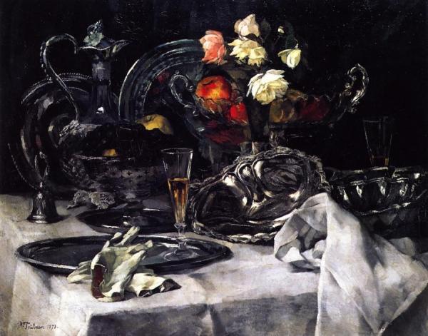 Silver And Roses by Wilhelm Trübner
