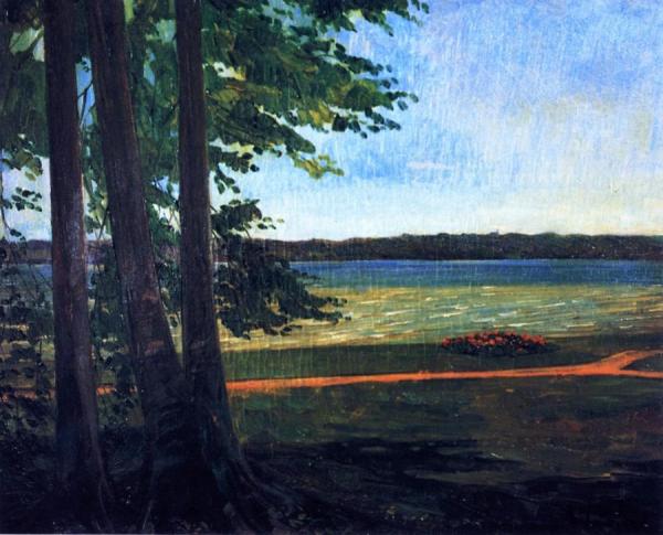 Three Birch Trees With Flower Plot by Wilhelm Trübner