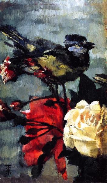 Tit With Roses by Wilhelm Trübner