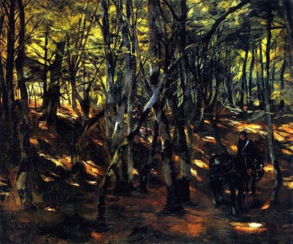 Wooded Interior With Horse Patrol by Wilhelm Trübner