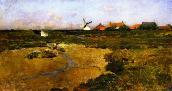 Boys Hunting Crabs, September Morning, Soffolk Coast, England by Willard Leroy Metcalf