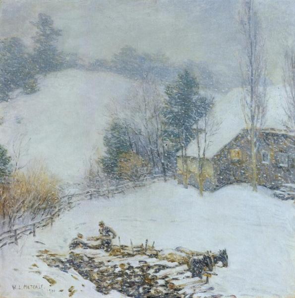 Hauling Wood - Winter by Willard Leroy Metcalf