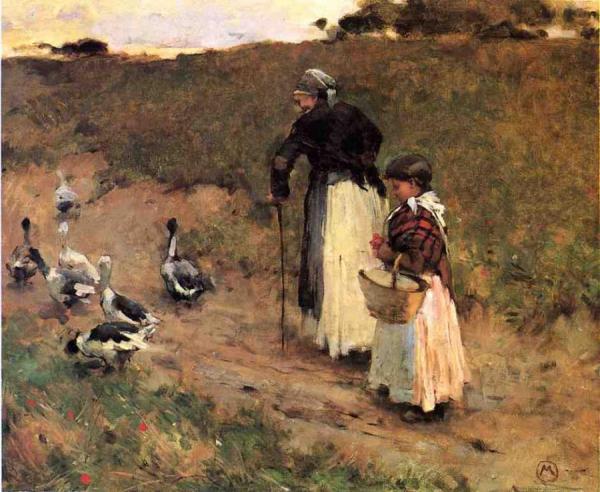 Old Woman With Child And Goose by Willard Leroy Metcalf